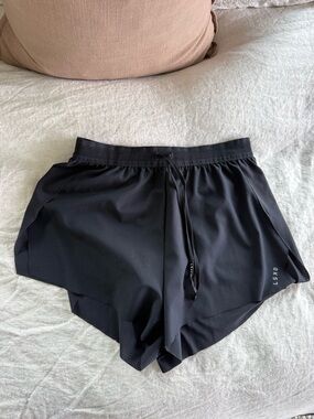 Black Women's Athletic Shorts with Adjustable Waist High Rise